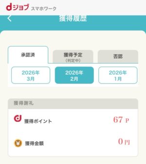 2026年2月dジョブスマホワーク ポイント獲得実績