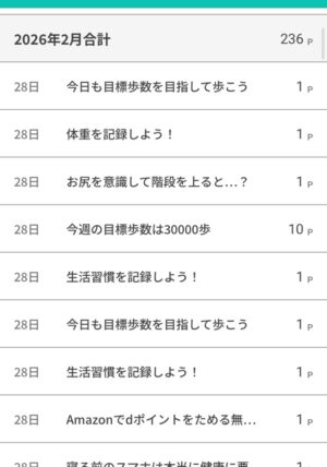 2026年2月dヘルスケアのポイント獲得実践